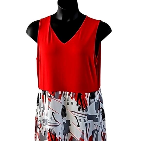 Truth + Style Regular Mix Media Chiffon Midi Dress - Women's Large, Red/Grey - Picture 6 of 9